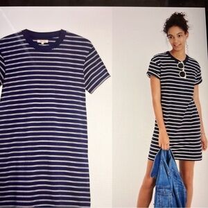 MADEWELL TINA STRIPED TEE SHIRT DRESS. Blue & White. Crew neck,short sleeves